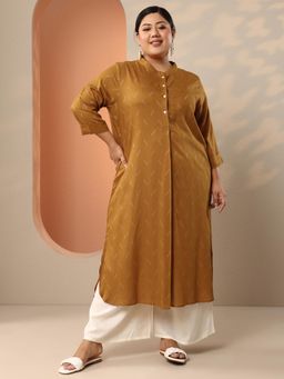 Extra love by Libas - Women Mustard Woven Design Straight Kurta