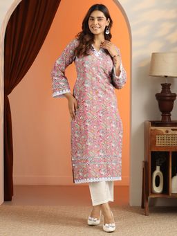 Libas - Women Pink Floral Printed Straight Kurta