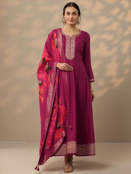 Libas - Women Magenta Embellished Fit and Flare Gown with Dupatta