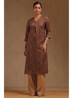 Soch - Women Brown Floral Printed Kurta