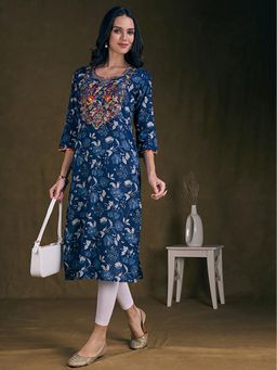 FASHOR - Women Floral Printed Embroidered Kurta