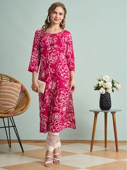 FASHOR - Women Pink Floral Printed Kurta