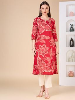 FASHOR - Women Red Floral Printed Straight Fit Kurta