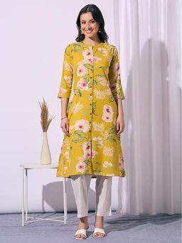 FASHOR - Women Yellow Floral Printed Kurta