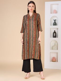 FASHOR - Women Multi-Color Striped Printed Straight Fit Kurta