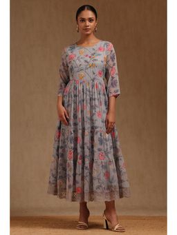 Soch - Women Grey Chiffon Floral Print Dress