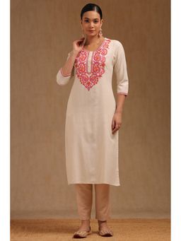 Soch - Women Off White Embroidered Kurta
