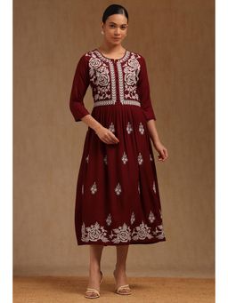 Soch - Women Maroon Embroidered Dress with Thread Work