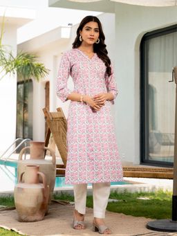 Aravalii - Pink Blossom Print Kurta