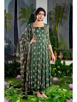 Baise Gaba - Anshika Green Anarkali Kurta with Pant and Dupatta (Set of 3)