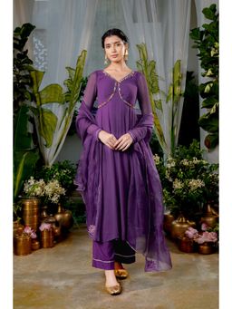 Baise Gaba - Nishkha Purple Anarkali Kurta with Pant and Dupatta (Set of 3)