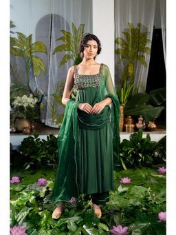 Baise Gaba - Maanasa Green Anarkali Kurta with Pant and Dupatta (Set of 3)