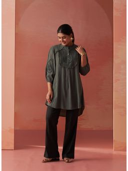 Lakshita - Women Grey Linen Blend Embroidered Tunic