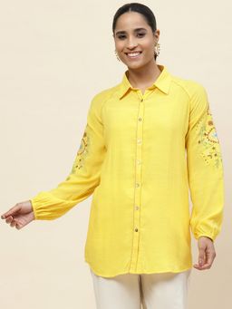 Lakshita - Women Yellow Linen Blend Embroidered Shirt
