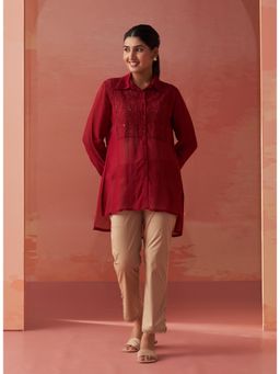 Lakshita - Women Red Organza Embroidered Shirt