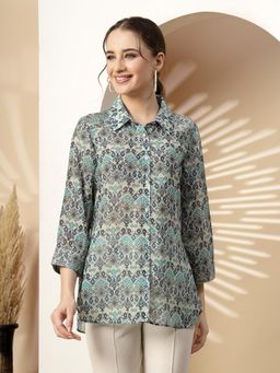 Nayam by lakshita - Green Ditsy Ikat Printed Shirt for Women
