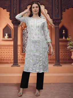 Seva Chikan - Green Embroidered Cotton Chikankari Kurta