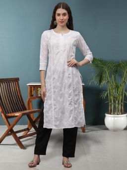 Seva Chikan - White Embroidered Cotton Chikankari Kurta