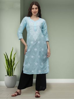 Seva Chikan - Blue Embroidered Cotton Chikankari Kurta