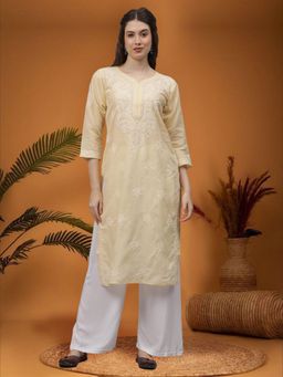 Seva Chikan - Yellow Embroidered Cotton Chikankari Kurta