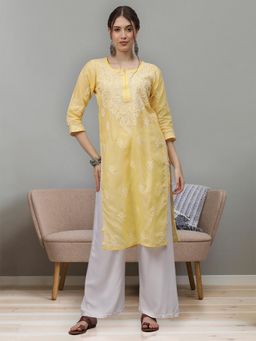 Seva Chikan - Yellow Embroidered Cotton Chikankari Kurta