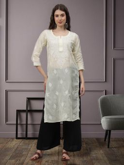 Seva Chikan - Cream Embroidered Cotton Chikankari Kurta
