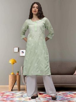 Seva Chikan - Green Embroidered Cotton Chikankari Kurta