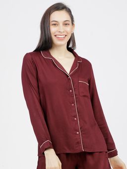 TOKYO TALKIES - Women Burgundy Solid Sleep Shirt