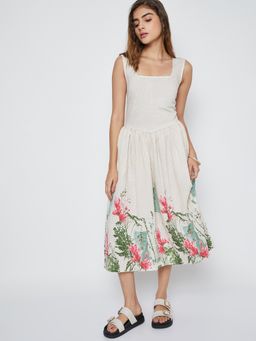 max - Women Off White Floral Sleeveless Dress