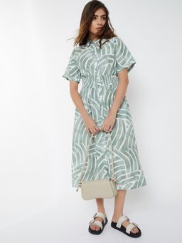 max - Women Green Printed Half Sleeves Dress