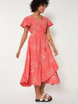 max - Women Coral Embroidered Half Sleeves Dress
