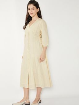 max - Women Yellow Stripes Three Fourth Sleeves Dress