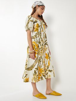 max - Women Off White Printed Half Sleeves Dress