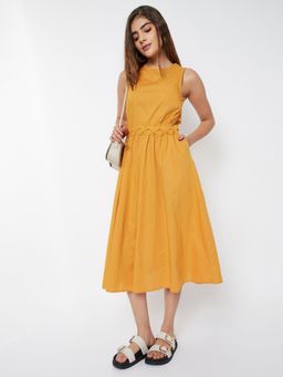 max - Women Mustard Solid/Plain Sleeveless Dress