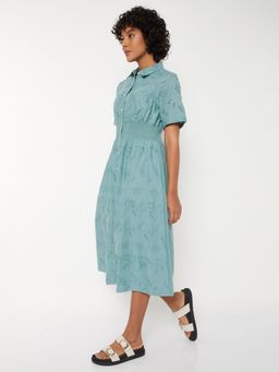 max - Women Blue Self Design Half Sleeves Dress