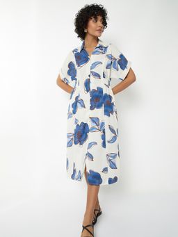 max - Women Off White Floral Half Sleeves Dress