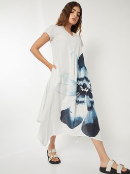 max - Women Off White Floral Half Sleeves Dress