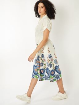 max - Women Off White Floral Half Sleeves Dress