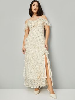 max - Women Beige Polka Dots Sleeveless Dress