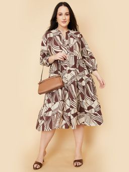 max - Women Brown Printed Three Fourth Sleeves Dress