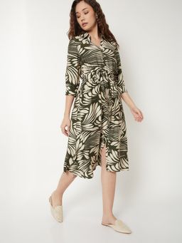 max - Women Green Printed Three Fourth Sleeves Dress