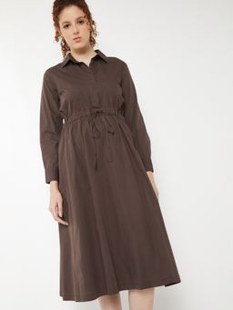 max - Women Brown Solid/Plain Full Sleeves Dress