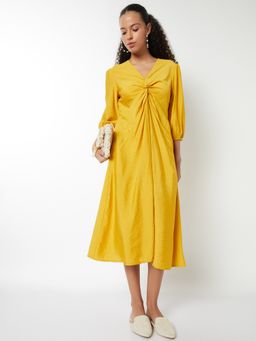 max - Women Mustard Solid/Plain Three Fourth Sleeves Dress