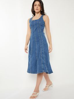 max - Women Blue Solid/Plain Sleeveless Dress