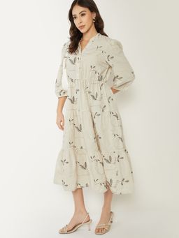 max - Women Beige Embroidered Three Fourth Sleeves Dress