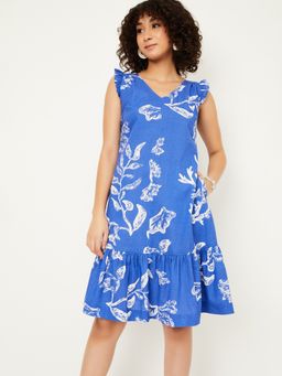 max - Women Blue Printed Sleeveless Dress