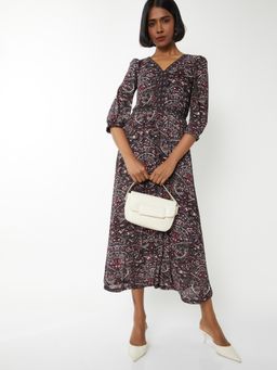 max - Women Purple Printed Three Fourth Sleeves Dress