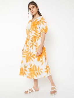 max - Women Off White Floral Half Sleeves Dress