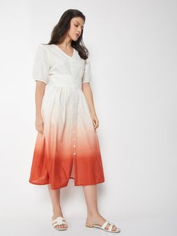 max - Women Off White Abstract Half Sleeves Dress