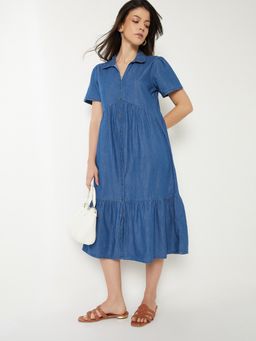 max - Women Blue Solid/Plain Half Sleeves Dress